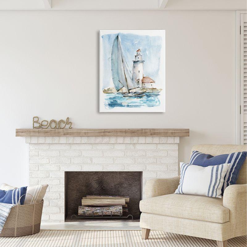 Stupell Industries Au-416-Canvas " Nautical Sailboat & Lighthouse " by Ethan Harper Painting Print