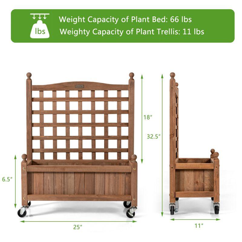 Tangkula 32in Wood Planter Box with Trellis and Wheels Mobile Plant Raised Bed for Indoor&Outdoor