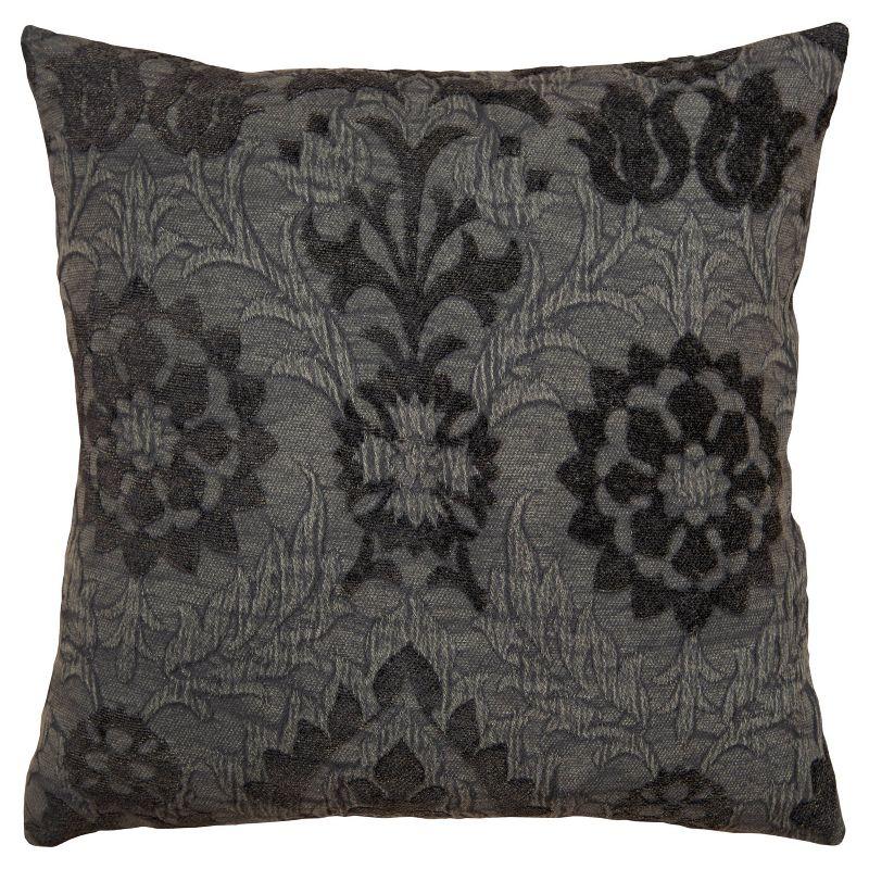 20" Charcoal Embroidered Chenille Square Throw Pillow