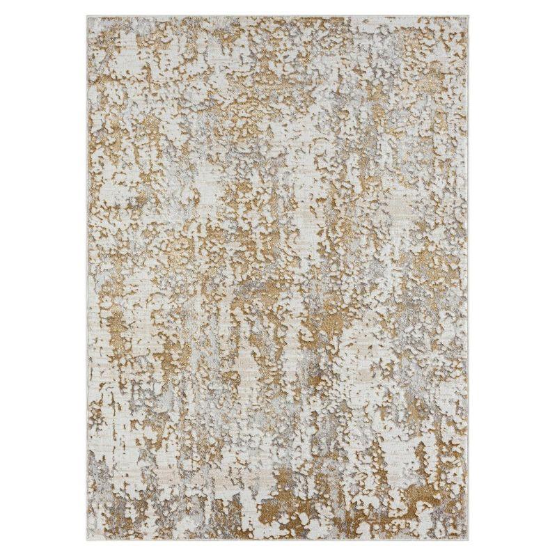 Gold and White Modern Abstract 5' x 7' Area Rug