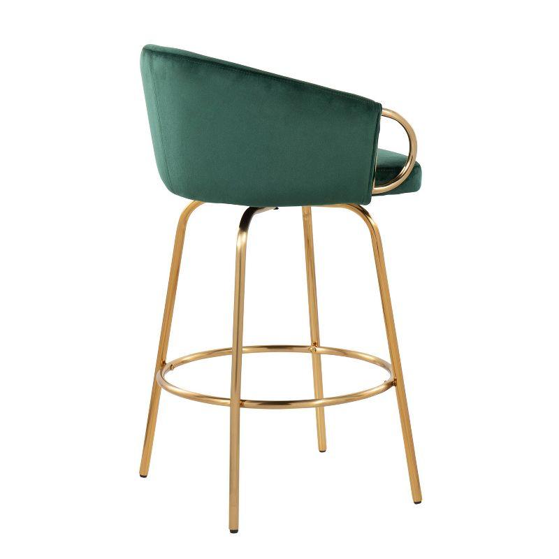 LumiSource Set of 2 Claire Upholstered Counter Height Barstools Green/Gold:: Velvet, Swivel, Steel Legs, Foam Filled