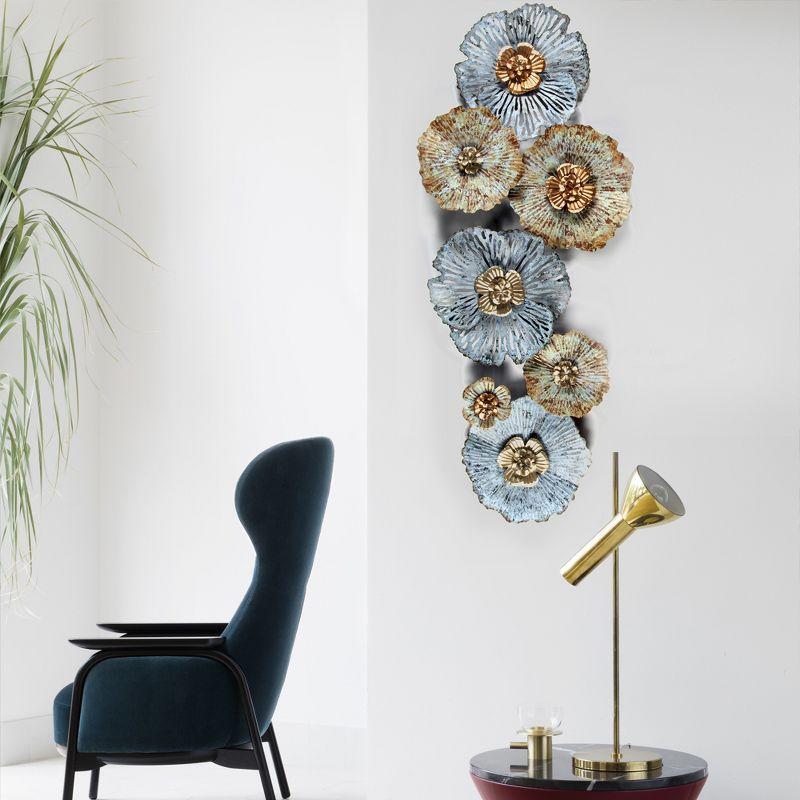 LuxenHome Multi-Color Distressed Flower Metal Wall Decor Blue