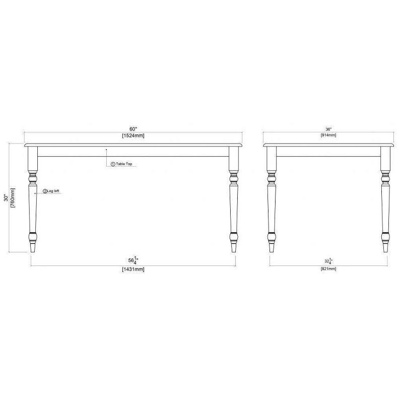 5pc Farmhouse Dining Set White/Natural - Boraam: Solid Hardwood, 4 Chairs, Rectangle Table