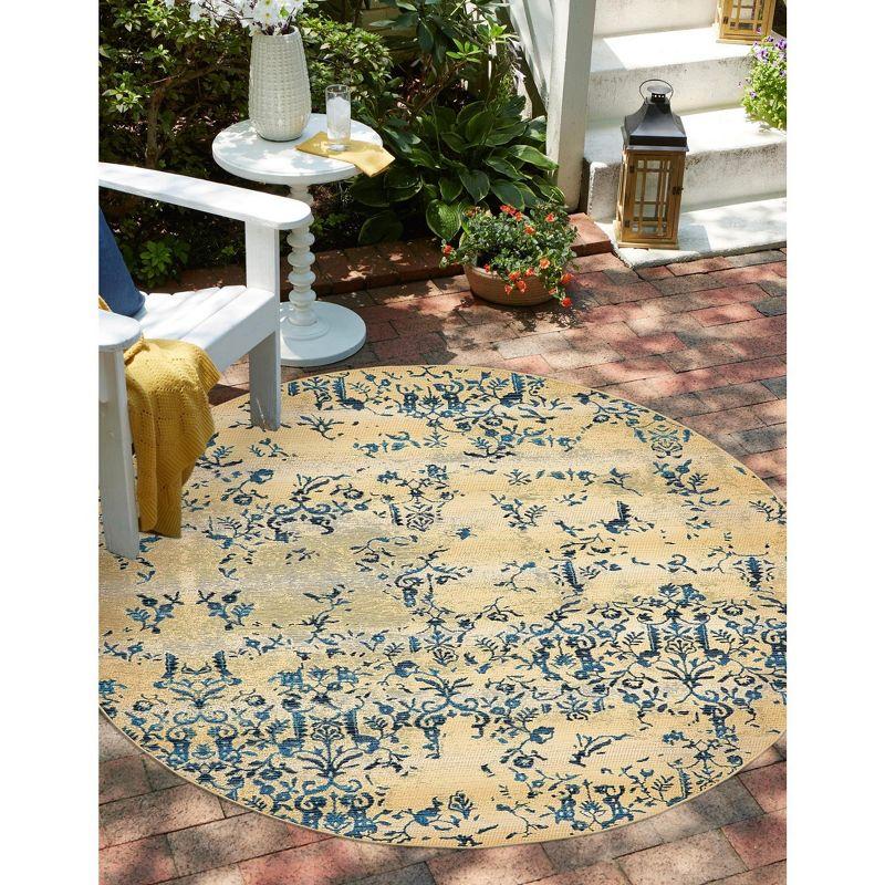 Unique Loom Outdoor Botanical Collection Area Rug - Ivy (8'  Round Beige/Blue)