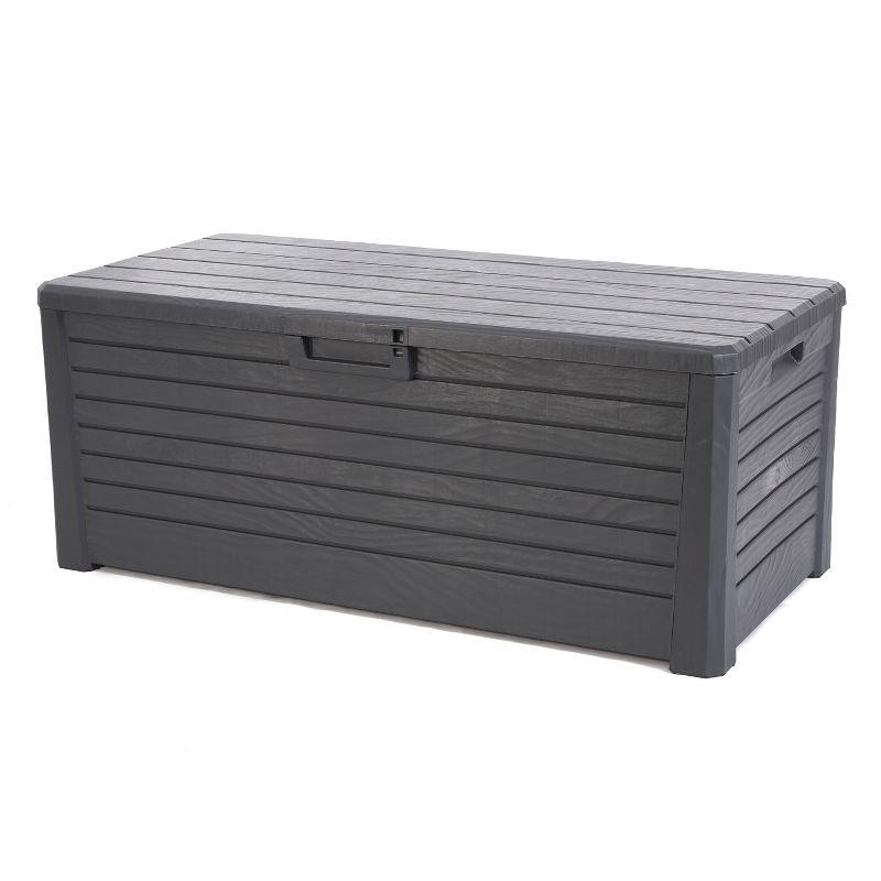 Toomax Florida Gray UV Resistant Lockable Deck Storage Box Bench, 145 Gal