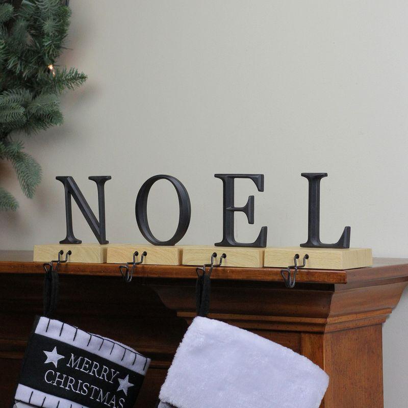 Northlight Metal Lettered "NOEL" Christmas Wooden Stocking Holders - 6" - Set of 4