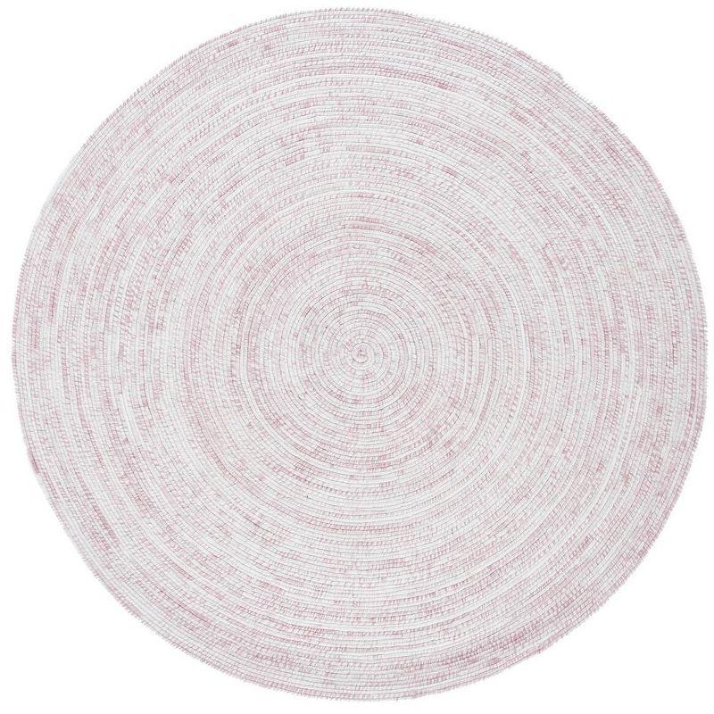 Ivory and Pink Round Braided Synthetic Area Rug