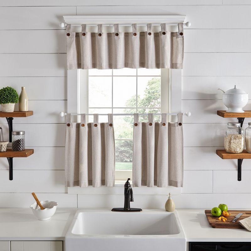 Elrene Tucker Ticking Stripe Button Tab Top Window Kitchen Valance - Elrene Home Fashions