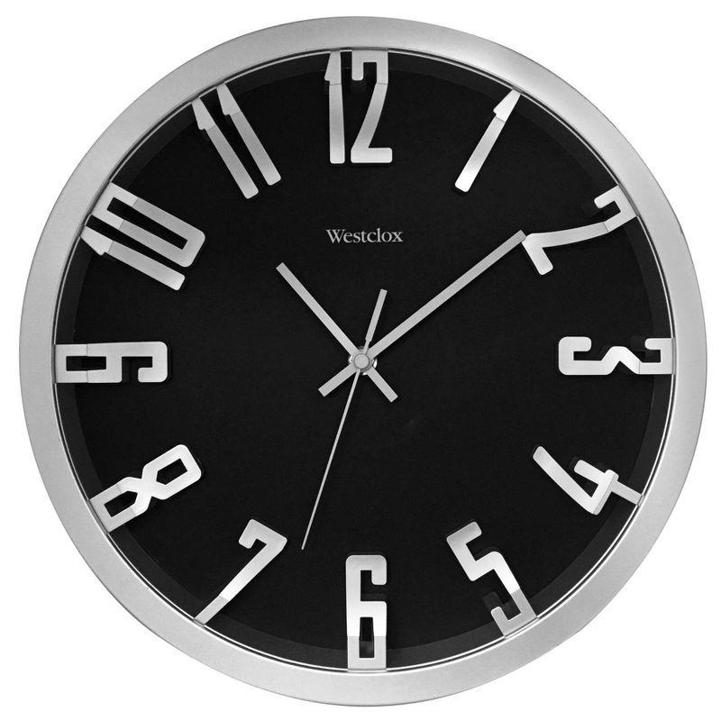 Westclox 12" Black and Silver Modern Wall Clock with Raised Numbers