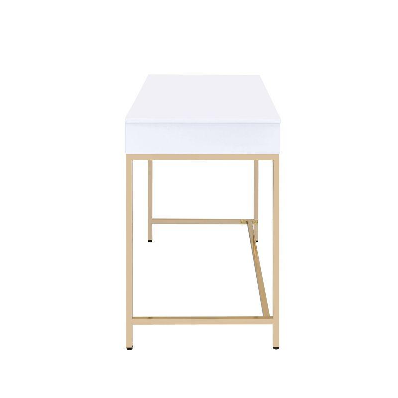 Ottey 2 Drawer Desk White High Gloss/Gold - Acme Furniture