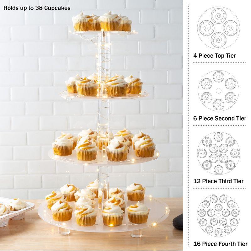 4-Tier Cupcake Stand - Round Acrylic Display Stand with LED Lights for Birthday, Tea Party, or Wedding Dessert Tables by Great Northern Party