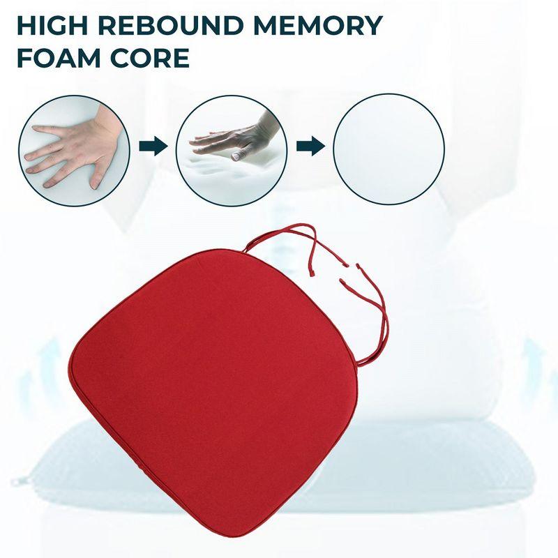 LeisureMod Memory Foam Chair Cushion Comfortable Pads with Modern Ties with Removable Cushions for Dining & Kitchen Chairs