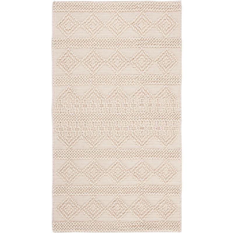 Natura Hand Woven Wool/Cotton Geometric Rug in Ivory
