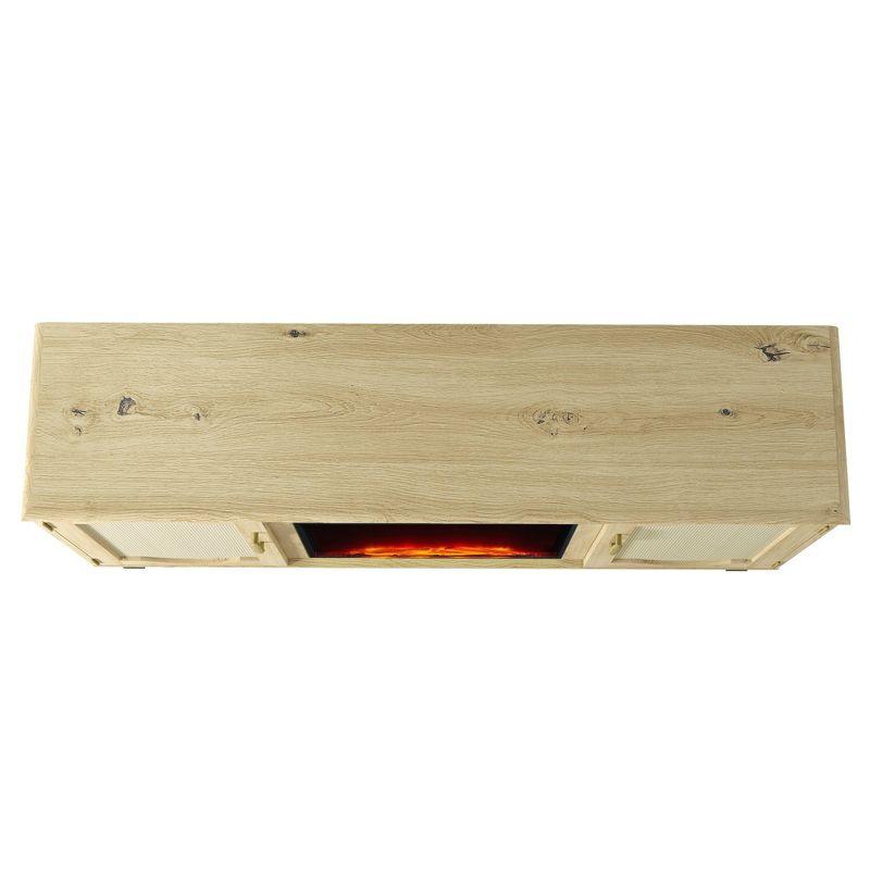 63" Fabric Style TV Stand for TVs up to 65" with Electric Fireplace Wood - Festivo: Media Storage, Adjustable Shelves