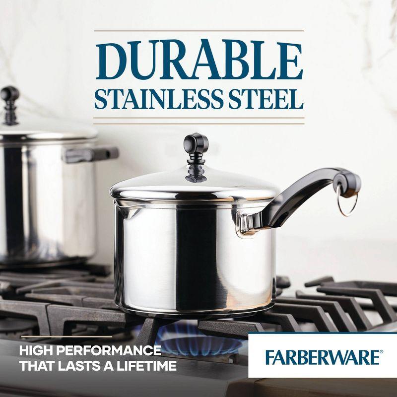 Farberware Classic Series 3qt Stainless Steel Straining Sauce Pan with Lid Silver: Dishwasher-Safe, Induction Compatible