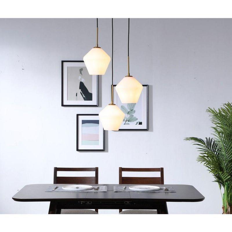 Elegant Lighting Gene 3 light Brass and Frosted white glass pendant