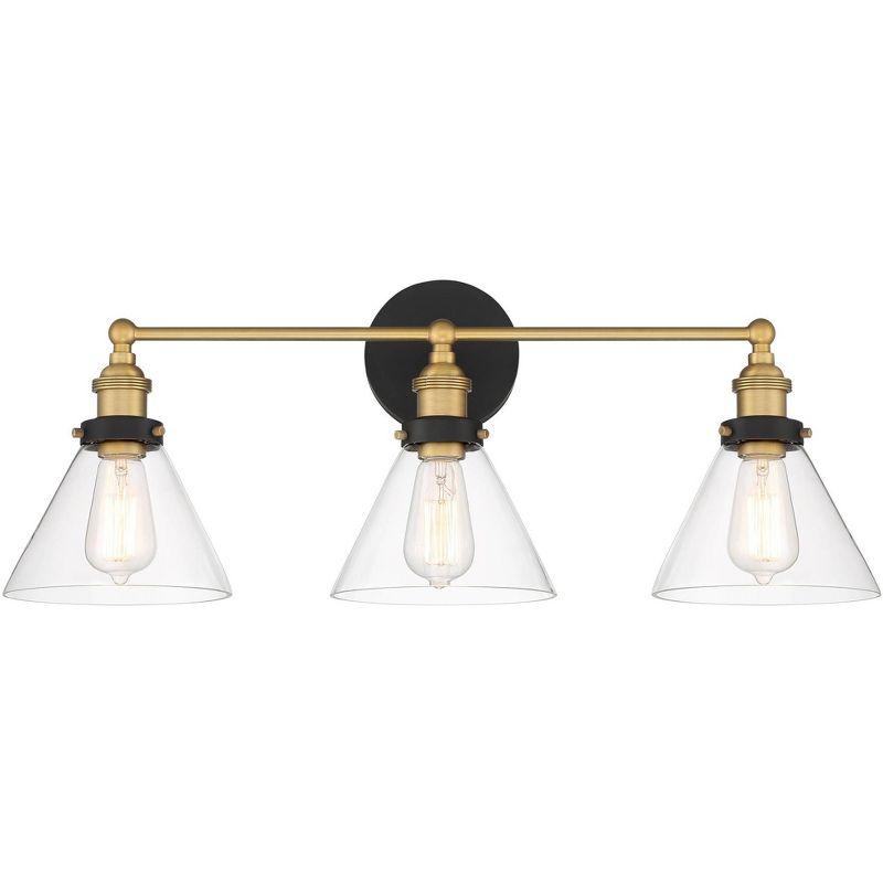 Burke 28" Black and Brass 3-Light Vanity Fixture with Clear Glass Shades