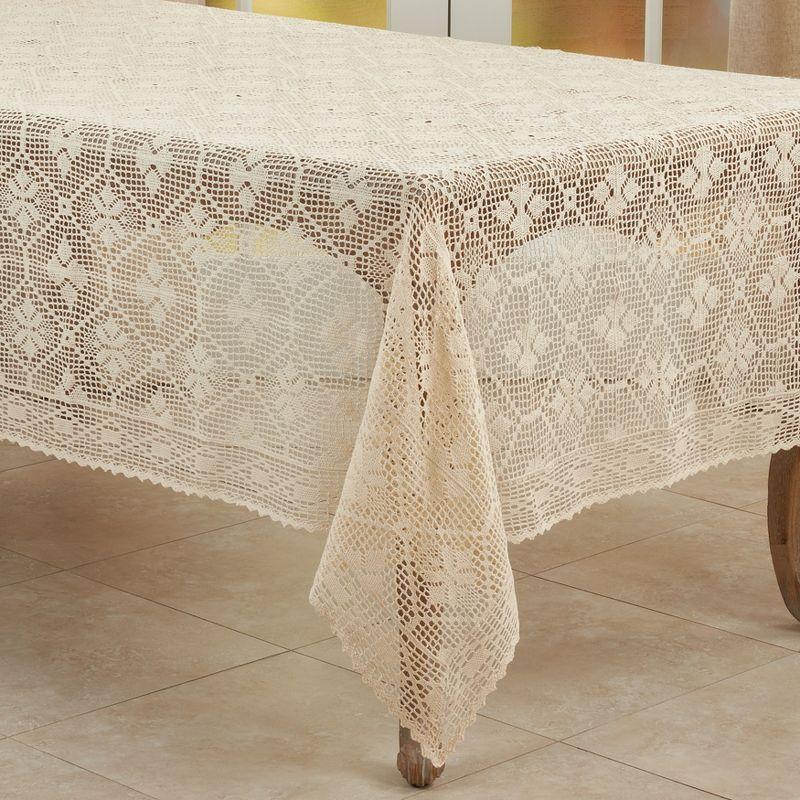 Saro Lifestyle Vintage Tablecloth With Crochet Design, Ecru, 65" x 88"
