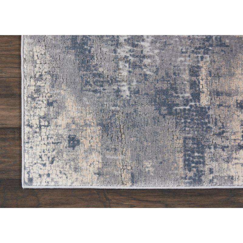 Abstract Grey & Beige Hand-knotted Synthetic Runner Rug