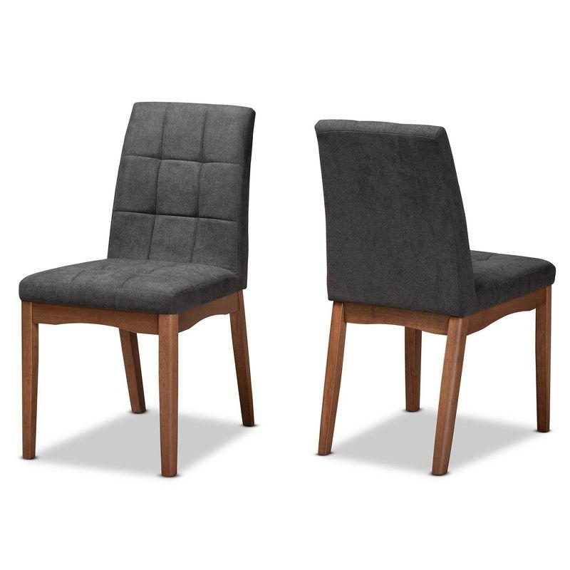 Tara Dark Grey Fabric and Walnut Wood High-Back Arm Chair