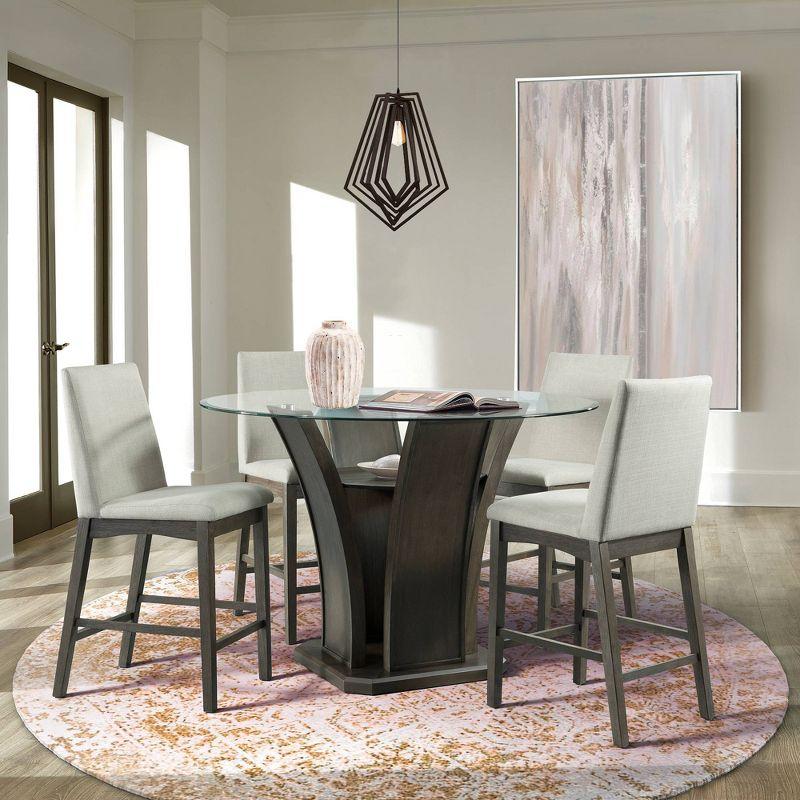 Simms Round Walnut Glass Top Counter Height Dining Table