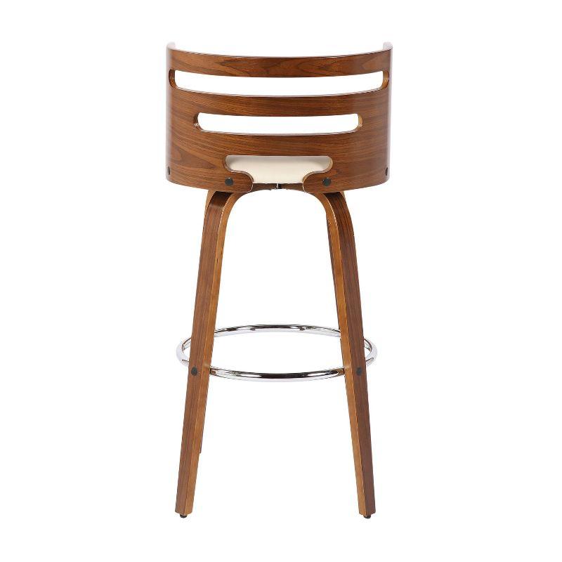 Mid-Century Modern Cream Leather Swivel Bar Stool with Walnut Wood