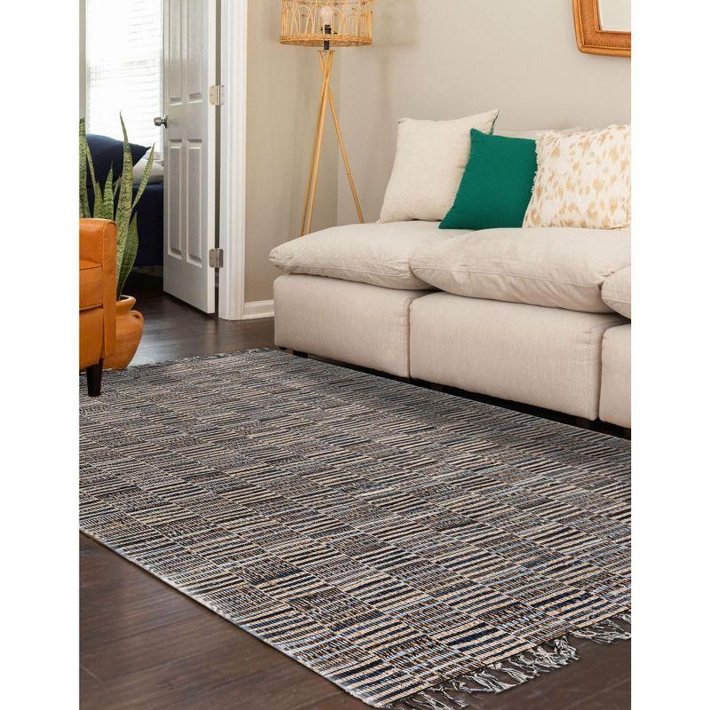 Handmade Gray and Blue Geometric Jute Area Rug