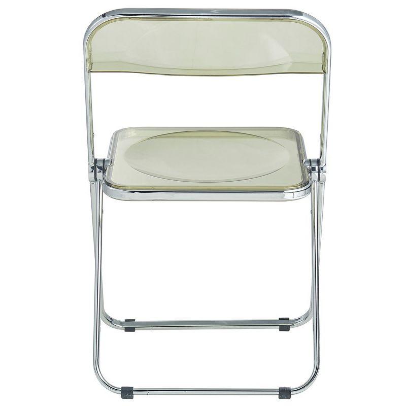 LeisureMod Lawrence Modern Acrylic Folding Chair With Metal Frame Set of 2, Amber