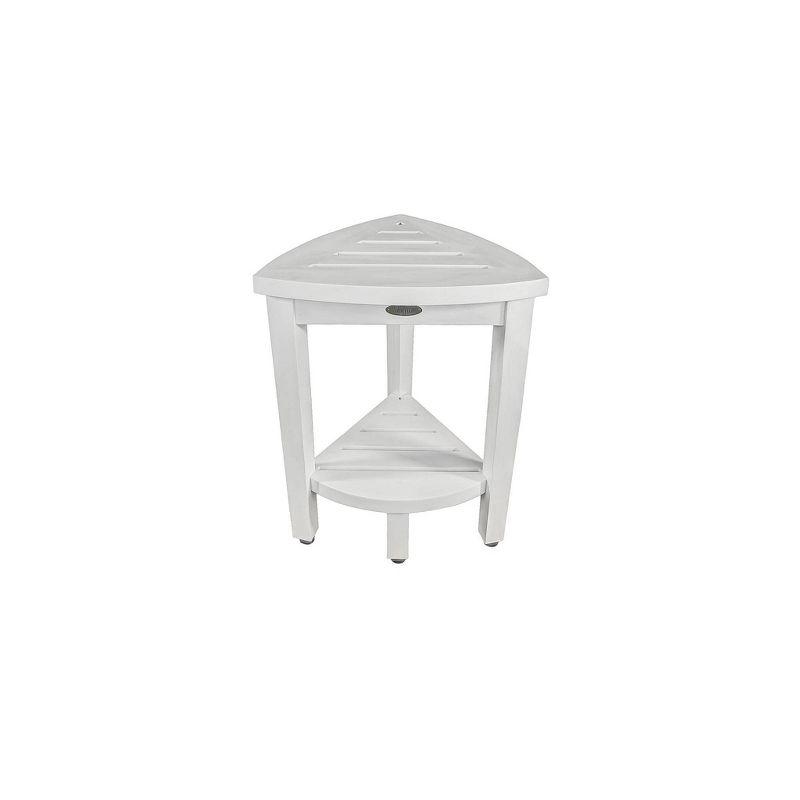 CoastalVogue 15" FlexiCorner ED1123 Wide Teak Wood Shower Bench/Stool : Microfiber, Machine Washable, Non-Slip Backing