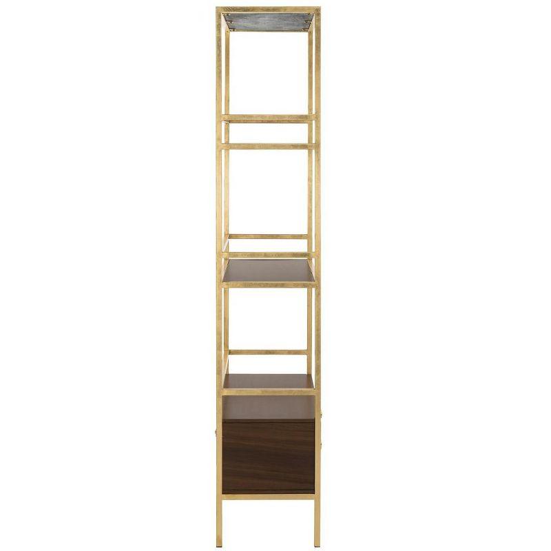 Mateo Gold and Walnut 4-Tier Etagere with Drawer