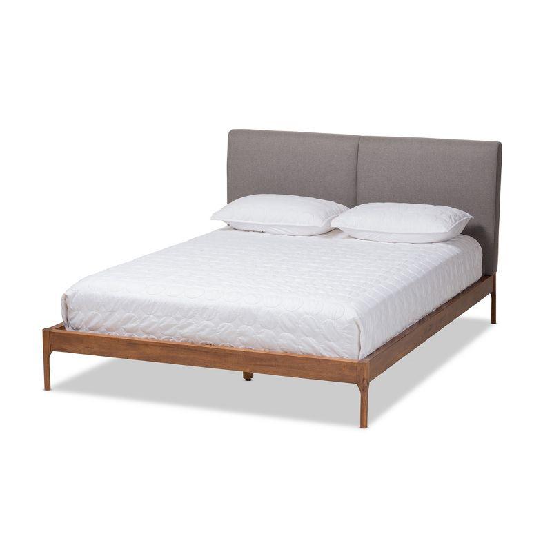 Walnut and Grey Upholstered Queen Platform Bed with Headboard