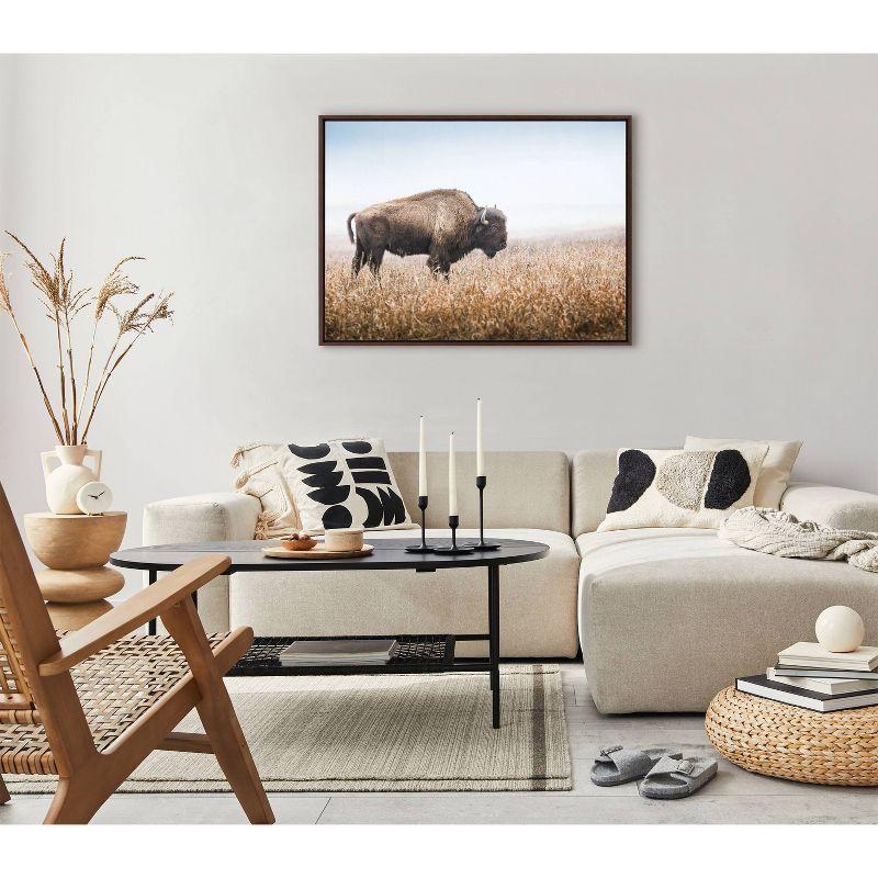 Kate & Laurel All Things Decor Sylvie American Bison Buffalo in Prairie Grass Framed Canvas Wall Art Brown