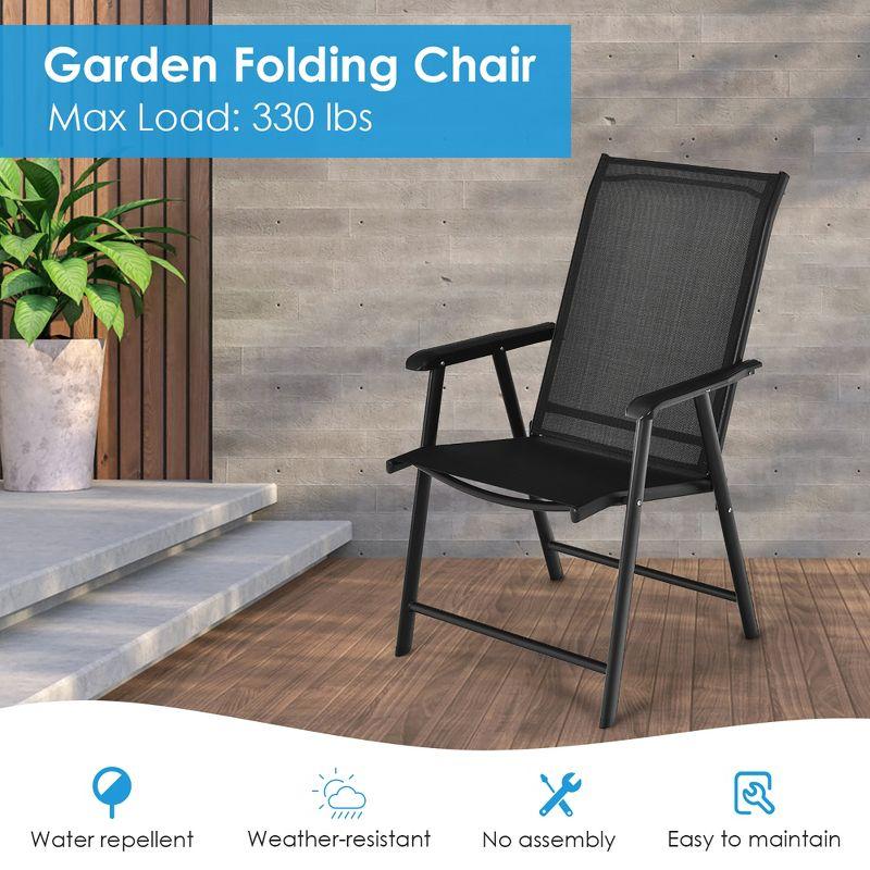 Costway 2PCS Patio Folding Dining Chairs Portable Camping Armrest Garden Black