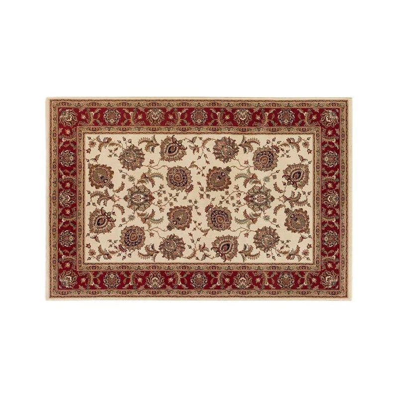 Ivory and Red Oriental Polypropylene Area Rug, 2 x 3 ft