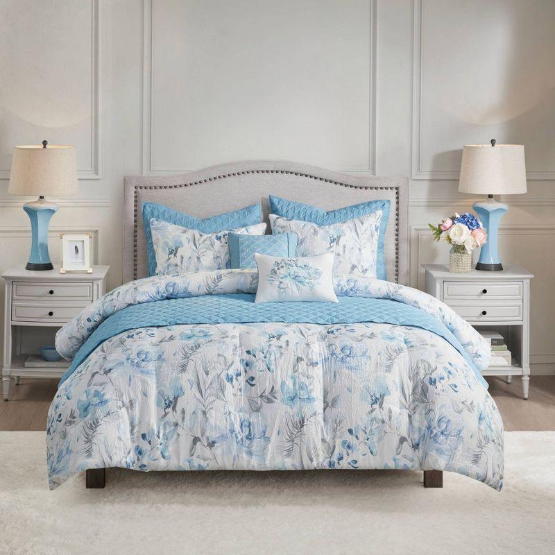 Full Blue Microfiber 8-Piece Comforter and Coverlet Set