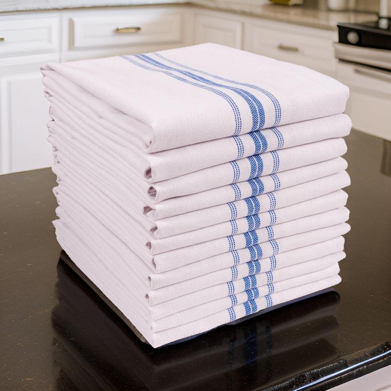 KAF Home Farmhouse Stripe Set Of 12 Kitchen Towels - 15" x 25", In Blue