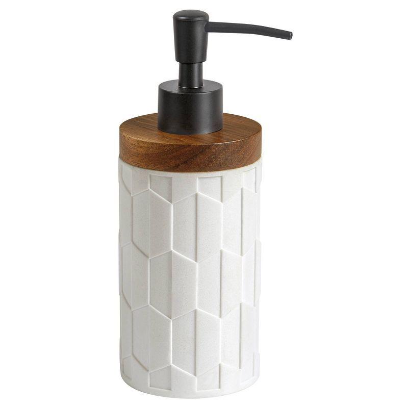 White Resin and Wood Geometric Soap Dispenser