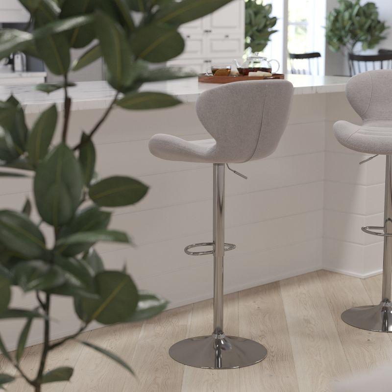 Adjustable Gray Fabric Bar Stool with Chrome Base