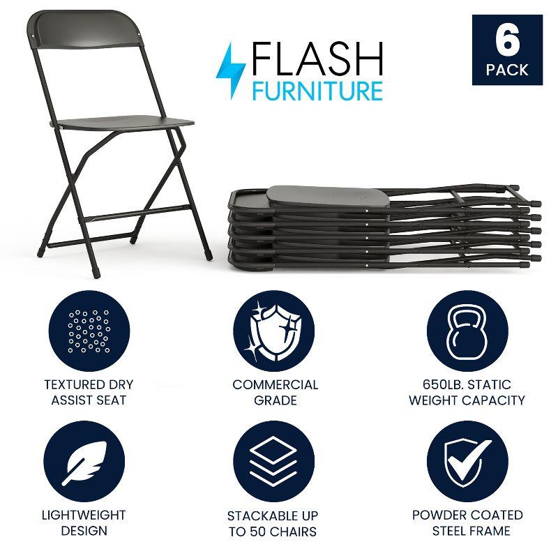 Flash Furniture Hercules Series Plastic Folding Chair Black - 6 Pack 650LB Weight Capacity Comfortable Event Chair-Lightweight Folding Chair