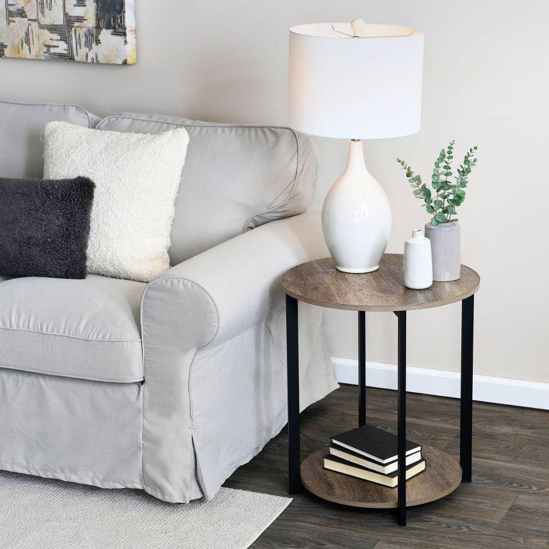 Household Essentials Jamestown Round End Table Ashwood: Modern Minimalist, Iron Frame, Particle Board