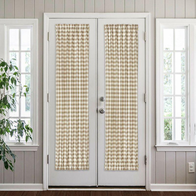 Kate Aurora Plaid Country Farmhouse French Door Curtain Panel With Matching Tieback - 25W x 40L, Linen