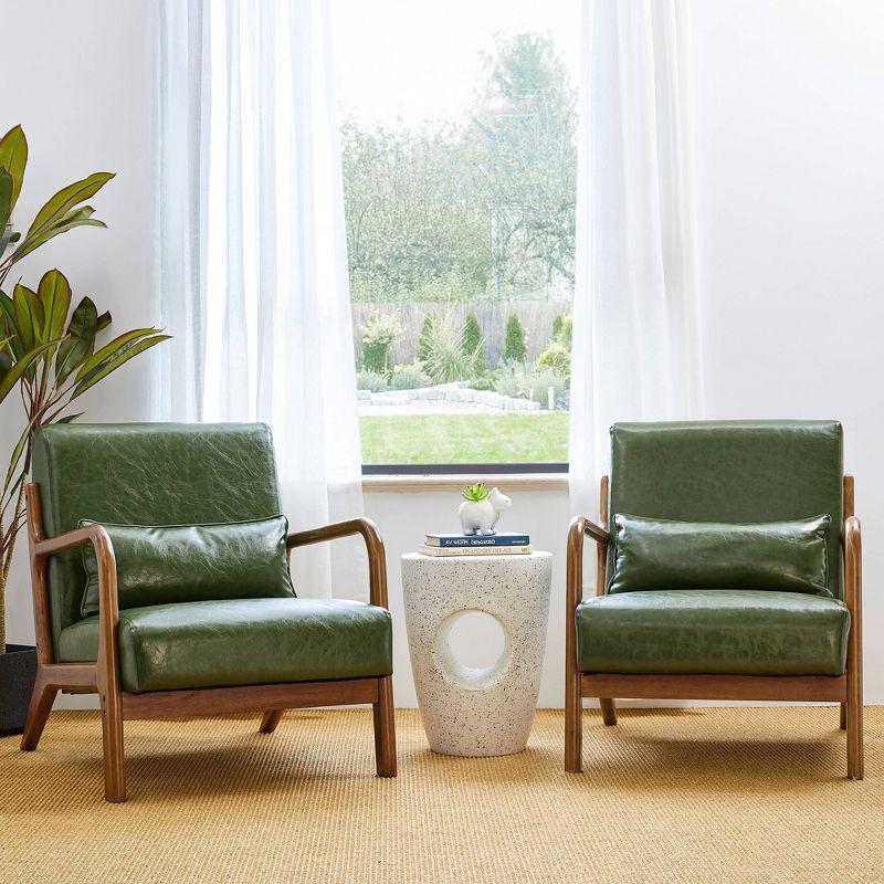 Mid-Century Modern Leatherette Arm Accent Chair Walnut Rubberwood Frame - Hunter Green - Glitzhome