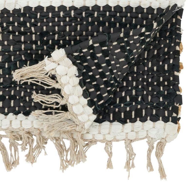 Boho Black and White Jute Leather Fringed Table Runner