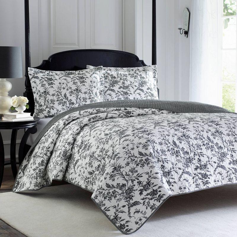 Amberley Black and White Cotton Reversible King Quilt Set