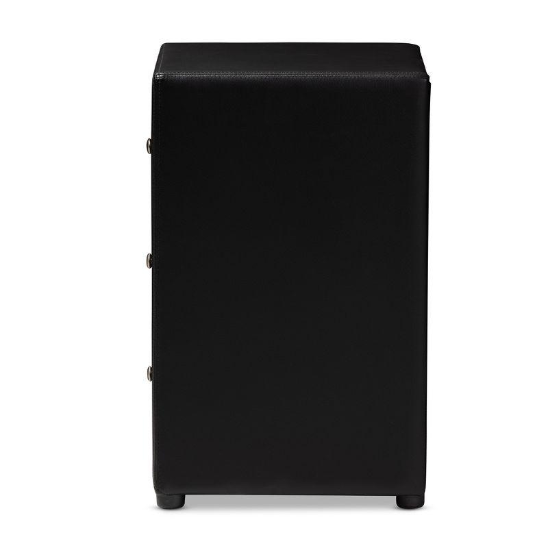 Tessa Faux Leather Upholstered 3 Drawer Nightstand Black - Baxton Studio