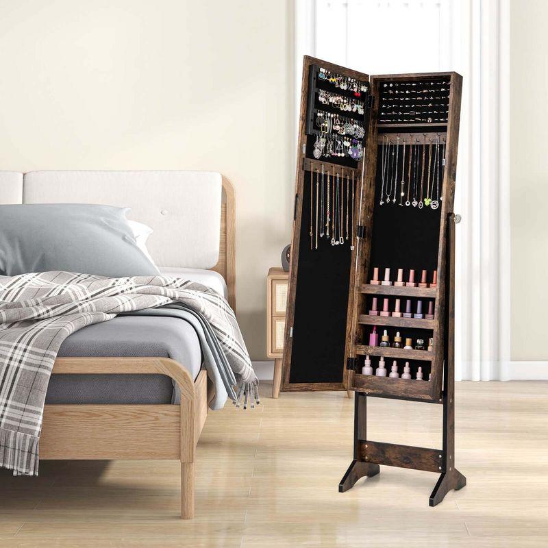 Costway Jewelry Mirrored Cabinet Armoire Organizer Storage Box with Stand Christmas Gift Coffee