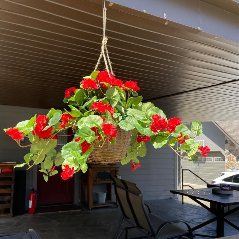 Lush Silk Geranium 18" Potted Arrangement in Wicker Planter