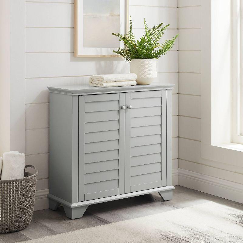 Gray Faux-Louvered Bathroom Storage Cabinet with Adjustable Shelves