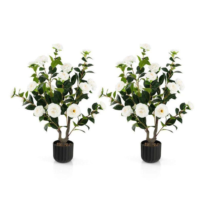 Primrue Primrue 38'' Artificial Camellia Tree Faux Floral Plant Fake Tree For Decoration White