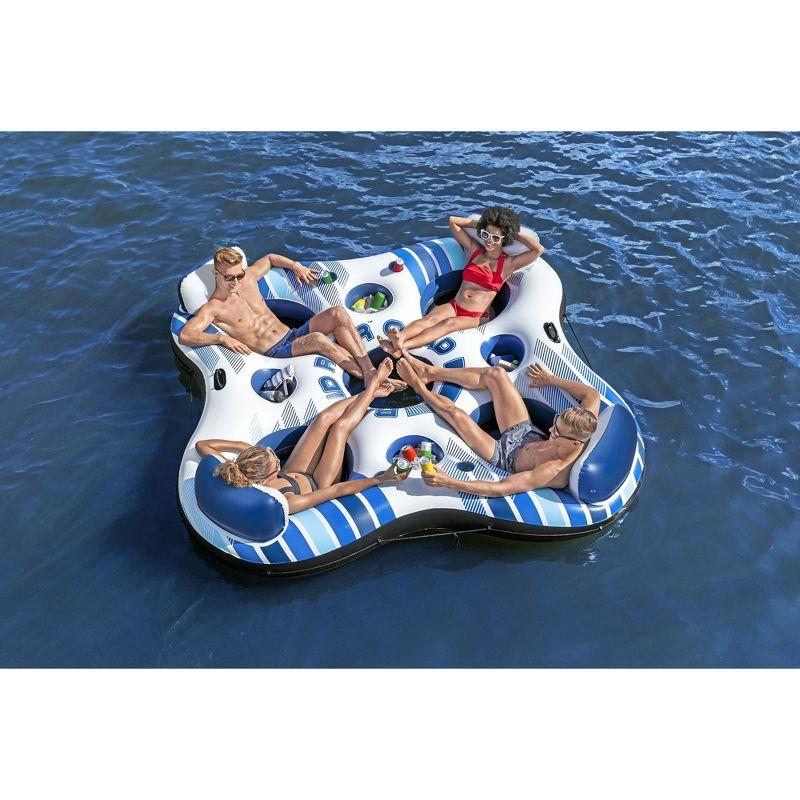 Hydro-Force Rapid Durable Rider Quad 4 Person River Tube with Built In Coolers, Cup Holders and Heavy Duty Handles, Multicolor